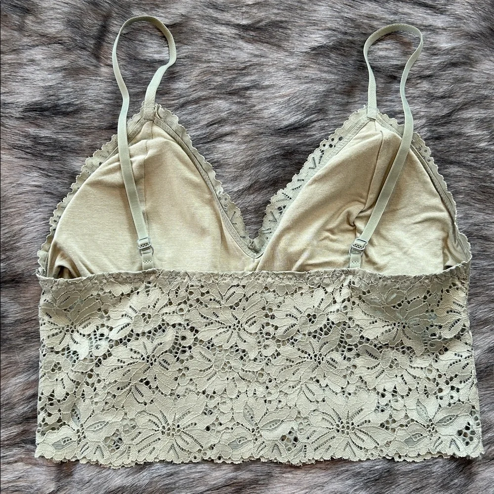 Aeropostale Boho Sage Green Lace Lined Adjustable Crochet Bralette Medium